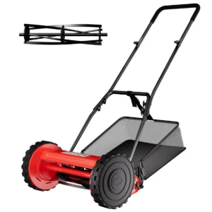 GarveeHome Quiet & Wireless 14-Inch Manual Reell Lawn Mower – 5-Bladee Push Walk-Behind with Adjustable Cutting Height