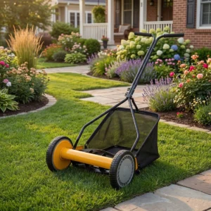 Heavy Duty 14 Inch Manual Push Lawn Mower With 5 Sharp Steel Blades And Removable Grass Catcher Bag